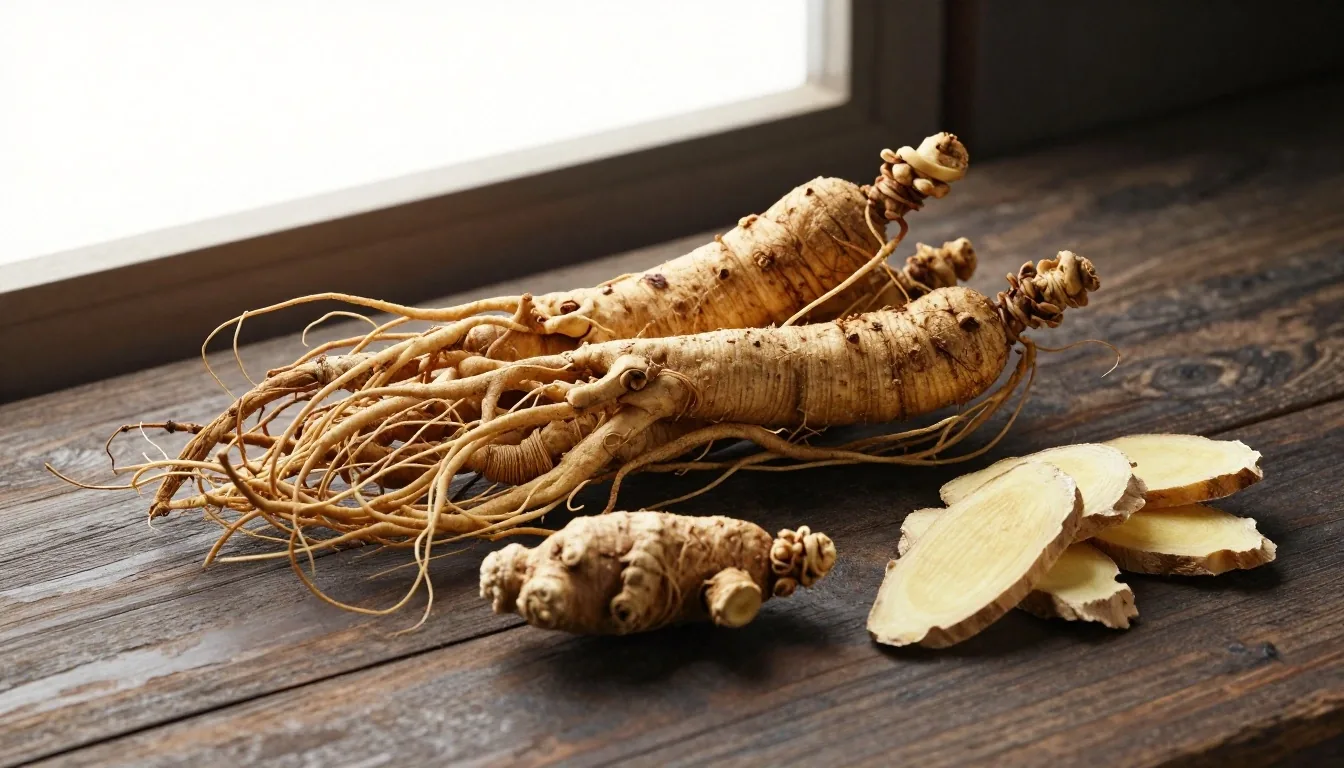 Botanical ingredient sources — dried roots on weathered wood