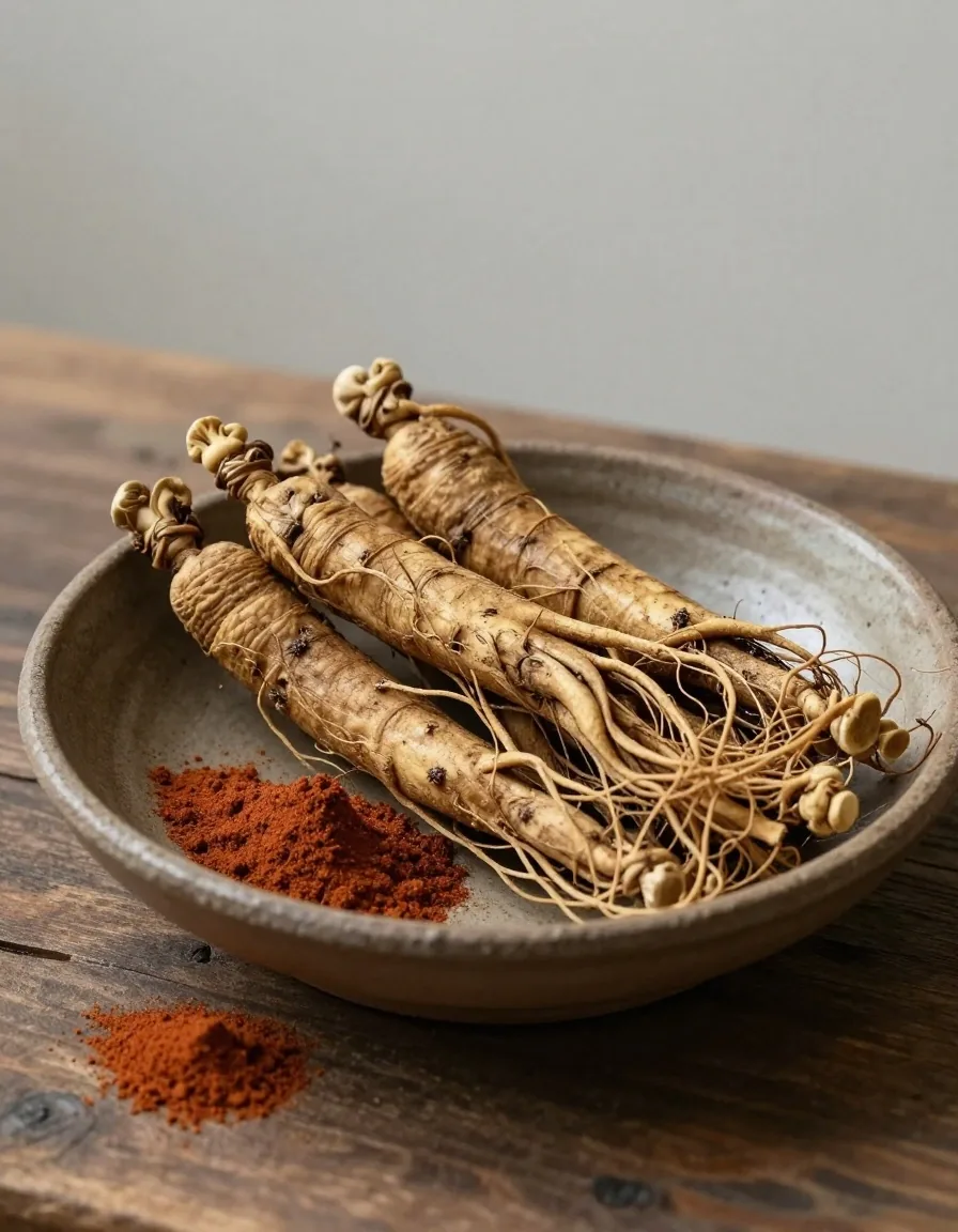 Dried ginseng roots and powder
