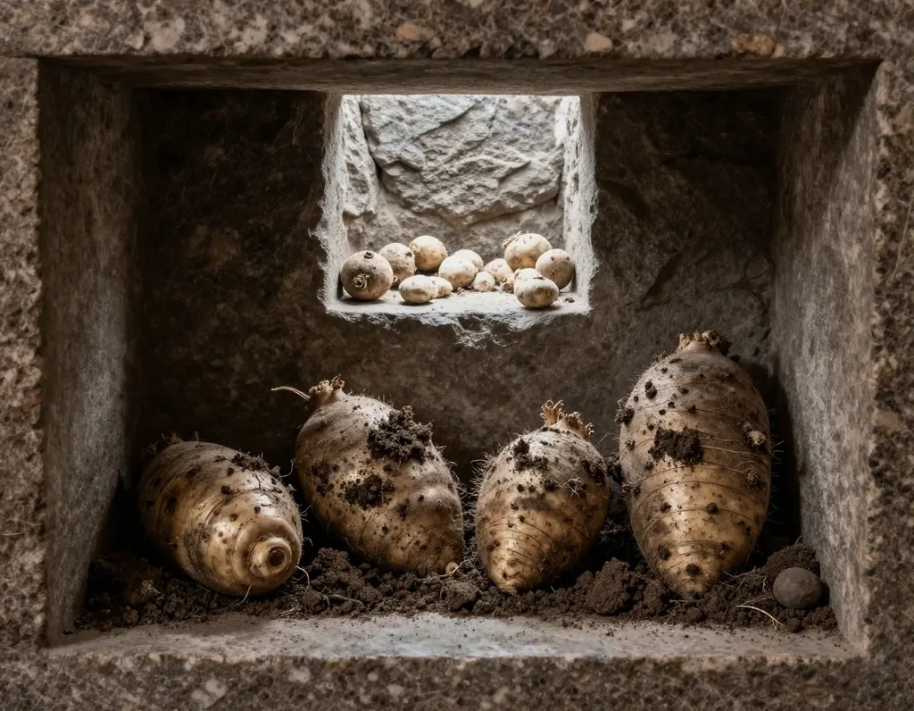 Maca root and powder on slate