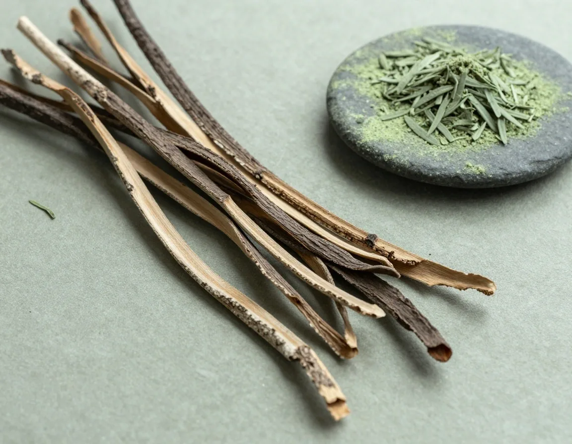 Botanical specimens arranged on a field collection bench